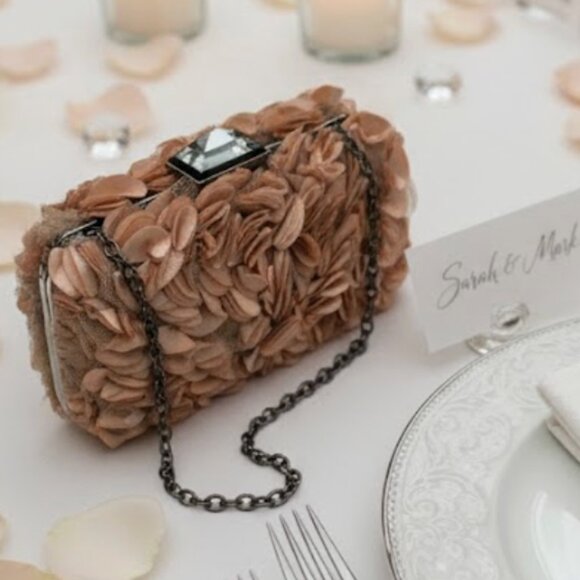 BCBGMAXAZRIA Floral Satin Petal Clutch with Gunmetal Chain + Dust Bag - Picture 1 of 5